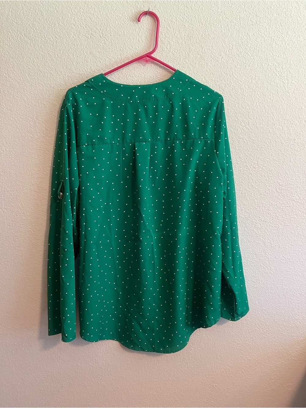 💃🏾 Women's Emerald Green Polka Dot Blouse - Lightweight Long Sleeve - Picture 8 of 8